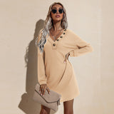 Women Fall Outfits Dress V-neck Sexy Hip Knitwear Dress