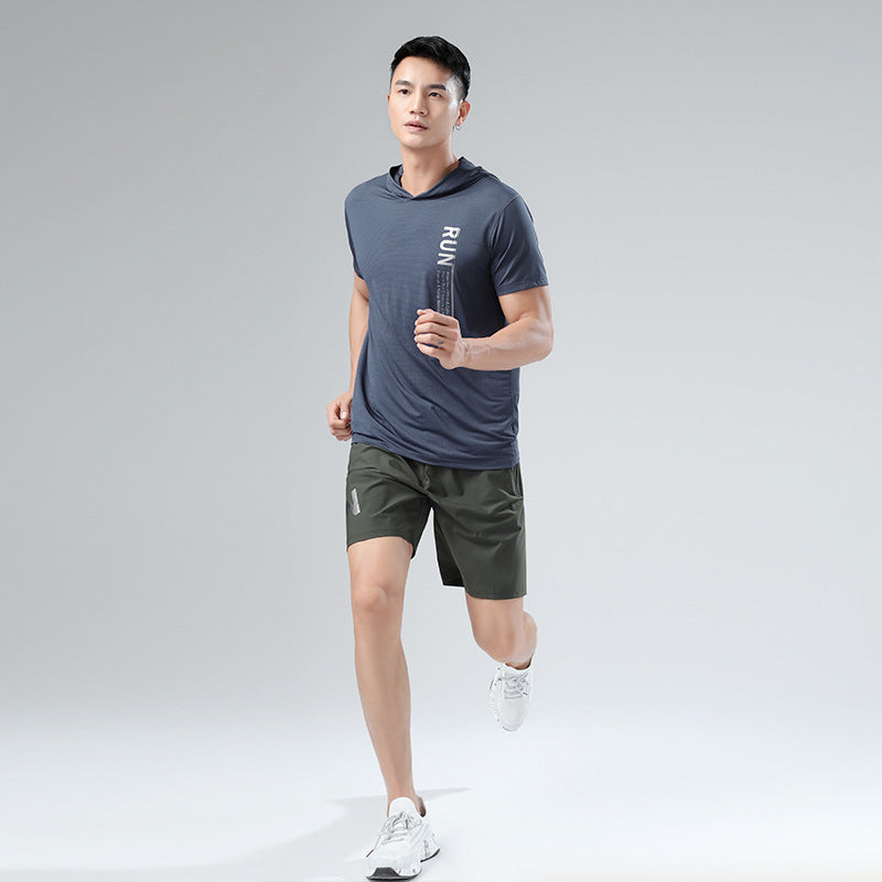 Sweat Wicking Shirt Ice Silk Hooded Short-Sleeved Hoodie Men's Summer Running