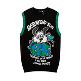 Men Sweater Vest Cartoon Anime Print Sweater Vest Men's Loose round Neck Sleeveless Sweater Vest