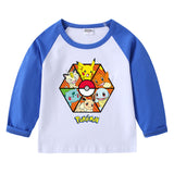 Children Pokemon Pikachu Hoodie Spring and Autumn round Neck Cartoon Long Sleeve T-shirt Cotton