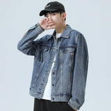Denim Varsity Jacket Vintage Denim Jacket Male Autumn and Winter Loose Versatile Casual Jacket