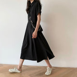 Cocktail Attire for Women Summer Retro Little Black Dress Formal Dress Short Sleeve below the Knee Long Dress