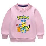 Children Pokemon Pikachu Hoodie Solid Color With Fur Thick Warm Sweater Cotton