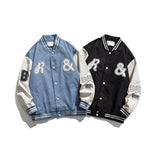 Baby Blue Varsity Jacket Fall Men's Jackets Stitching Printing Baseball Uniform