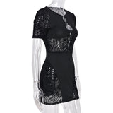 Homecoming Dresses Tight Mesh Hollow See-through Short Sleeve Sheath Sexy Dress