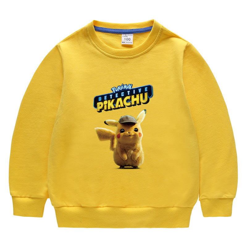 Children Pokemon Pikachu Hoodie Baby Cotton Top Children Pikachu round Neck