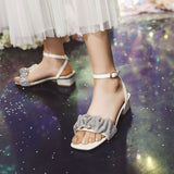 Flat Dress Sandals Summer Low Heel Square Toe Buckle Sandals for Women