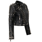 Women's Leather Jacket Biker Motorcycle Coat Spring Printed Rivet Coat Short Leather Coat for Women