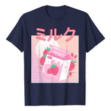 Oversized 90s T Shirt Fun Retro Cute Strawberry Milk Paper Box T-Shirt Women'S Short Sleeve Cotton