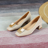 Nude Block Heels Closed Toe Women's Spring Shoes High Heels Women's Shoes