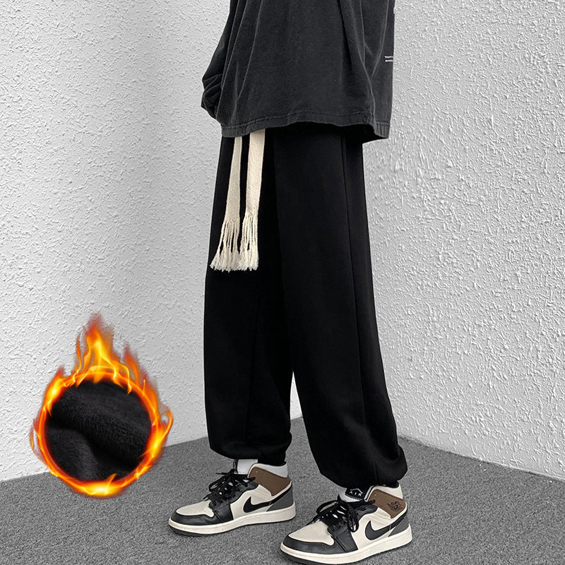 Men Pants Autumn and Winter Solid Color Casual Pants Men's Loose Sports