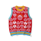Men Sweater Vest Love Jacquard Color Matching Sweater Waistcoat Men's Loose round Neck Sleeveless Sweater Vest