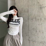 The Rock Turtleneck Autumn and Winter Letter Print Short Half-High Collar Long Sleeves T-shirt Inner Bottoming Shirt