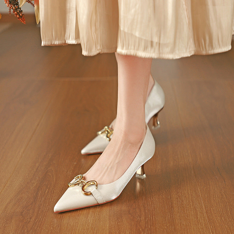 Nude Block Heels Closed Toe Stiletto Heels