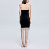 Women Spring Dress Chest-Wrapped Dress Sexy off-Shoulder Stretch Velvet Irregular Dress