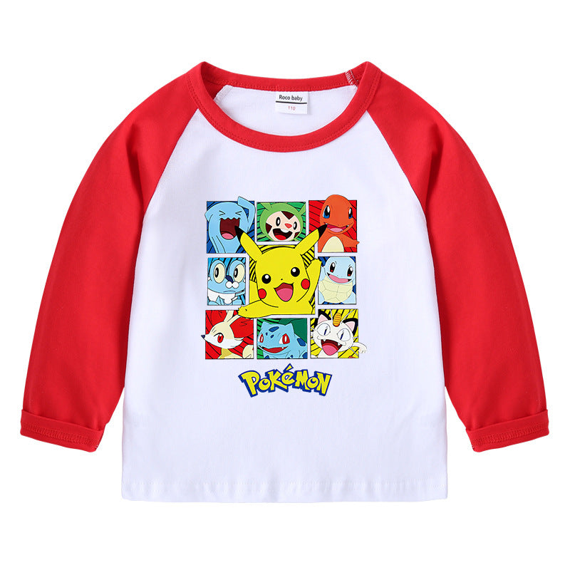 Children Pokemon Pikachu Hoodie Crew Neck Long Sleeve T-shirt Cartoon Cotton