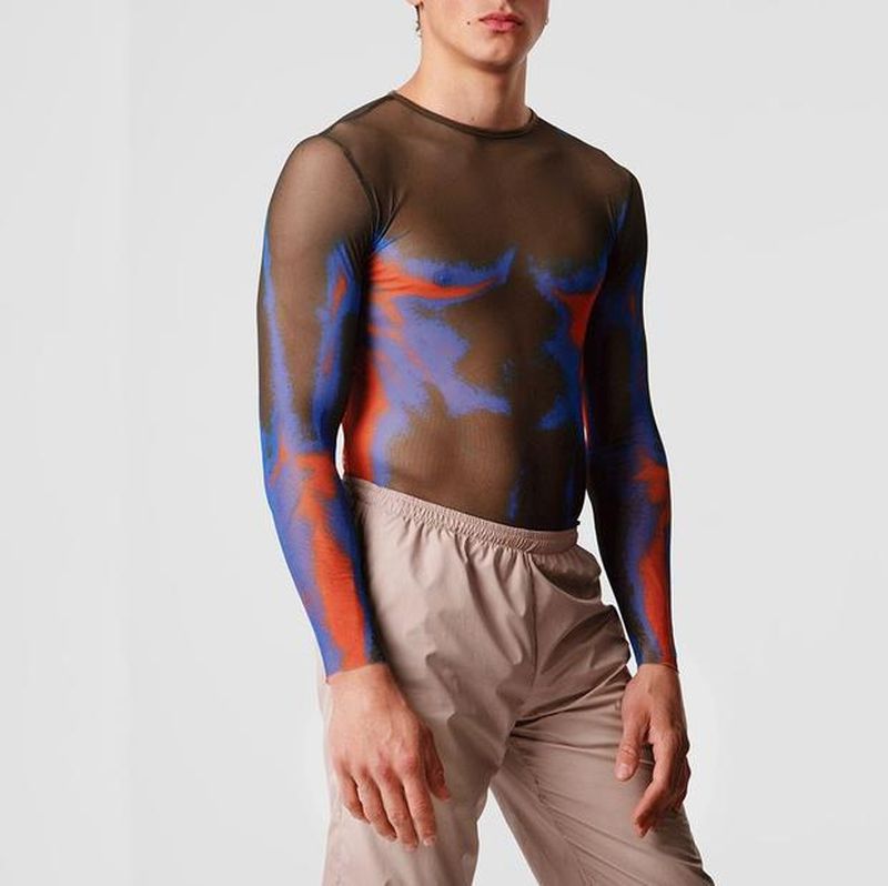 Rave Outfits Mens Long Sleeve Shirt Men's See-through Bottoming Shirt Fashion