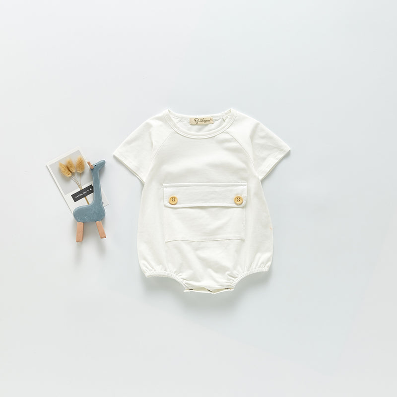 Summer Rompers Pure Cotton Baby Short Sleeved Kazakhstan Large Pocket Jumpsuit