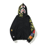 Shark Print Hoodie Spring And Autumn Cardigan Zipper Hooded Casual Plus Size Loose Sweater Coat