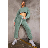 Women Fall Outfits Long Sleeve Short Top Trousers Sports Suit Two-Piece Set