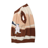 Men Sweater Vest Polar Bear Embroidery Color Matching Sweater Vest Men's Loose V-neck Sleeveless Vest Coat