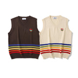 Men Sweater Vest Vintage Rainbow Striped Sweater Vest Men's Loose V-neck Sweater Waistcoat Jacket