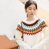 Fair Isle Sweater Cottagecore Outfits for Women Autumn Winter Retro Diamond Loose Pullover