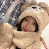 My Melody Hat Cartoon Pink Bear Melody Scarf Integrated Hat Gloves Cute Girl Heart Student Winter Warm Kulomi