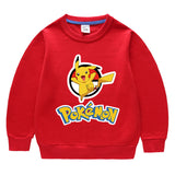 Children Pokemon Pikachu Hoodie Spring and Autumn Solid Color round Neck Sweater