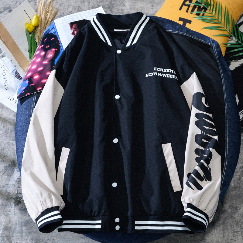 Jock Jacket Harajuku Style College Couple Jacket Spring and Autumn Men's and Women's Stand Collar Baseball Uniform Coat