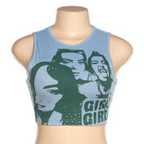 Music Festivals Rave Outfits Girls Tops Summer Women's Fashion Printed Short Vest