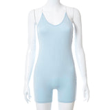 Summer Solid Color Sexy Suspenders Backless Tight Shorts Jumpsuit for Women
