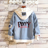 Comic Denim Jacket Men and Women Fashion Hooded Denim Jacket Spring and Autumn