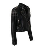 Women Leather Jacket Biker Motorcycle Coat Large Size Leather Jacket Women's Spring and Autumn Jacket Slim-Fit Leather Coat