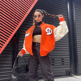 Brown Cropped Varsity Jacket Da 5744b Autumn and Winter Letter Printing Loose Baseball Uniform