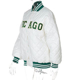 White Cropped Varsity Jacket Embroidered Retro Style Baseball Uniform Contrast Color Cotton-Padded Coat