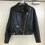 Women PU Leather Jacket Biker Motorcycle Coat Autumn Short PU Leather Coat for Women Loose Leather Jacket