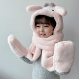 My Melody Hat Cute Cartoon Hat Scarf Gloves One-Piece Sleeve Cap StellaLou Children Autumn and Winter Plush All-in-One Warm Keeping Suit Kulomi