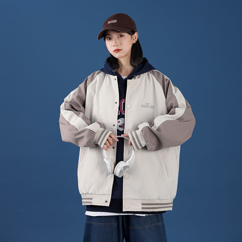 Black Varsity Jacket Stitching Autumn Men and Women Couple Flight Suit Embroidered Stand Collar Loose Baseball Uniform Jacket Coat