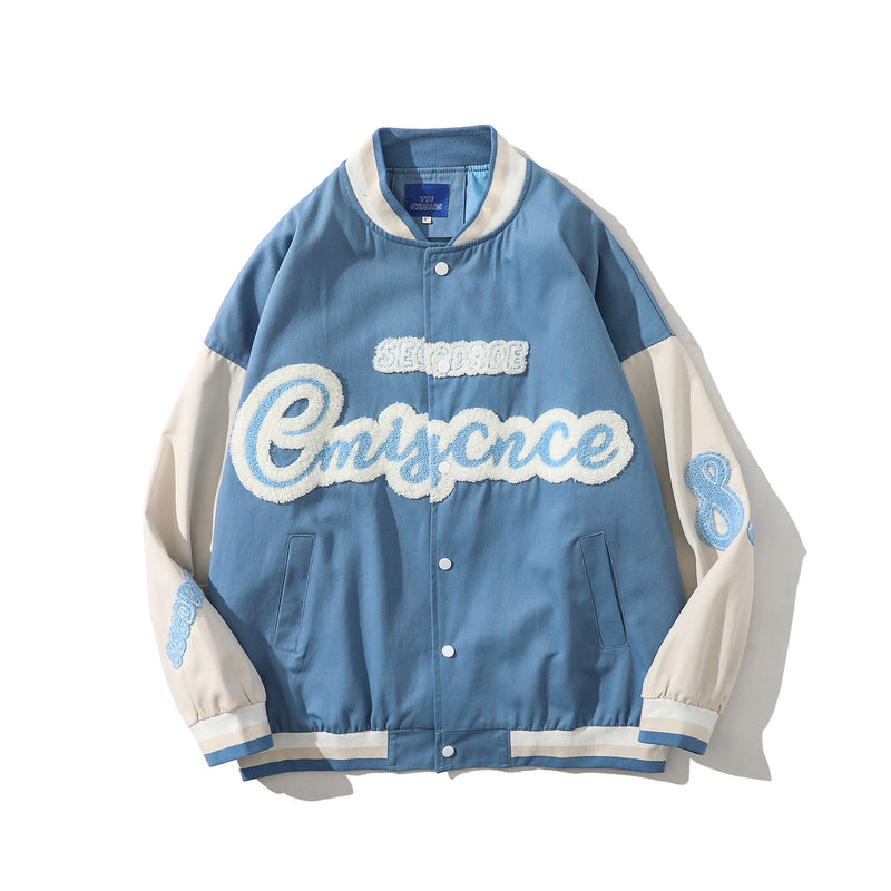 Baby Blue Varsity Jacket Baseball Jacket Men's and Women's Autumn Loose
