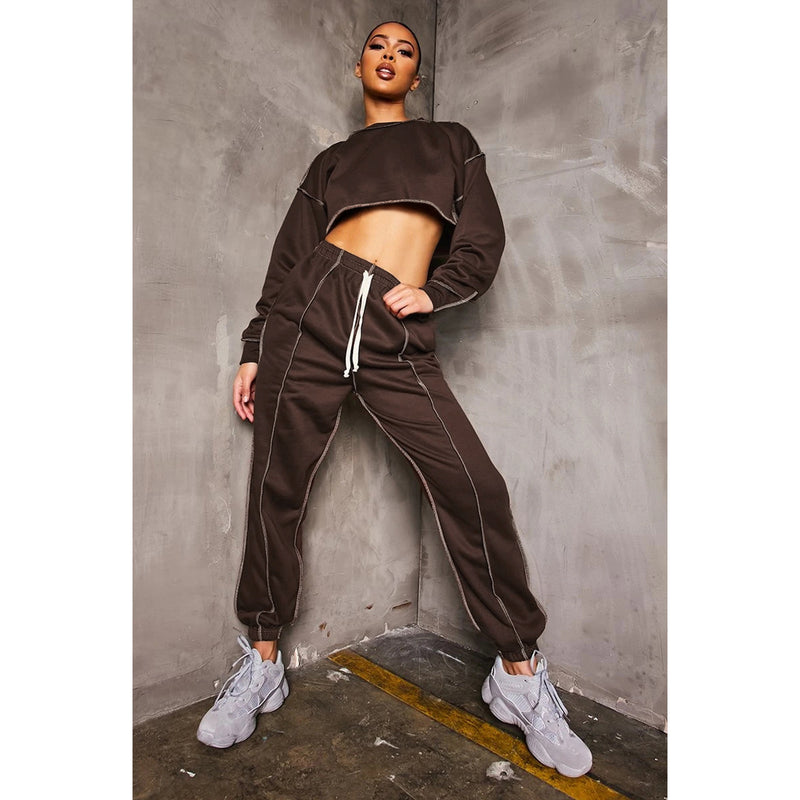 Women Fall Outfits Long Sleeve Short Top Trousers Sports Suit Two-Piece Set