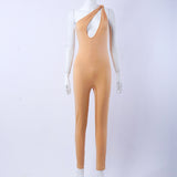 Spring Solid Color Irregular One-Shoulder Twisted Sleeveless Slim Trousers Jumpsuit