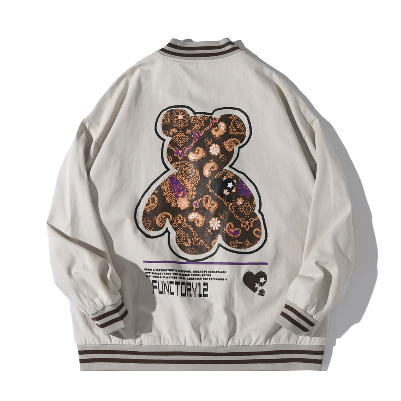 The Bears Varsity Jacket Paisley Bear Jacket Retro Couple Spring and Autumn Baseball Uniform Men's and Women's Coats