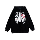 Skeleton Varsity Jacket Fall Hooded Cardigan Sweater Women's Loose Printed Zipper