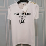 T Shirt Balmain Short Sleeve Half Sleeve Red Flocking Letters