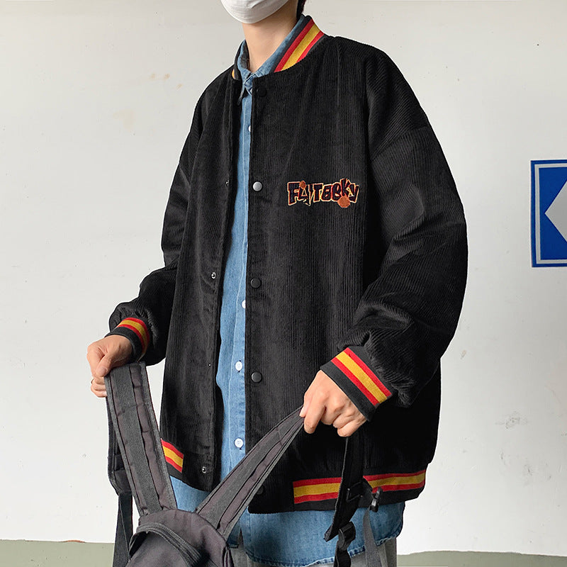 College Jacket Corduroy Baseball Uniform Men Spring and Autumn Personality Coat Jacket Students
