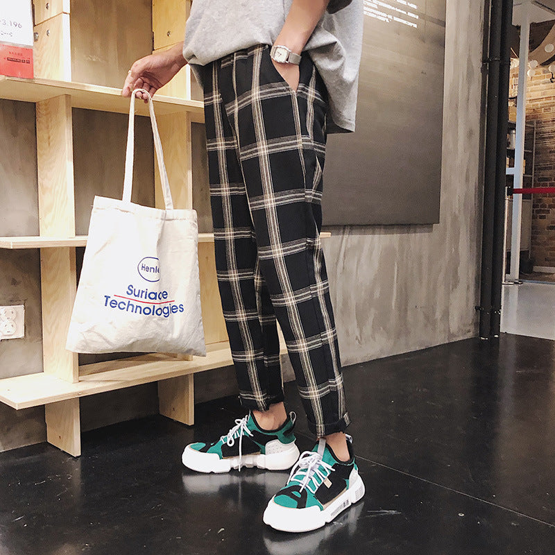 Men Pants Spring and Autumn Vintage Plaid Pants Fall Casual Pants