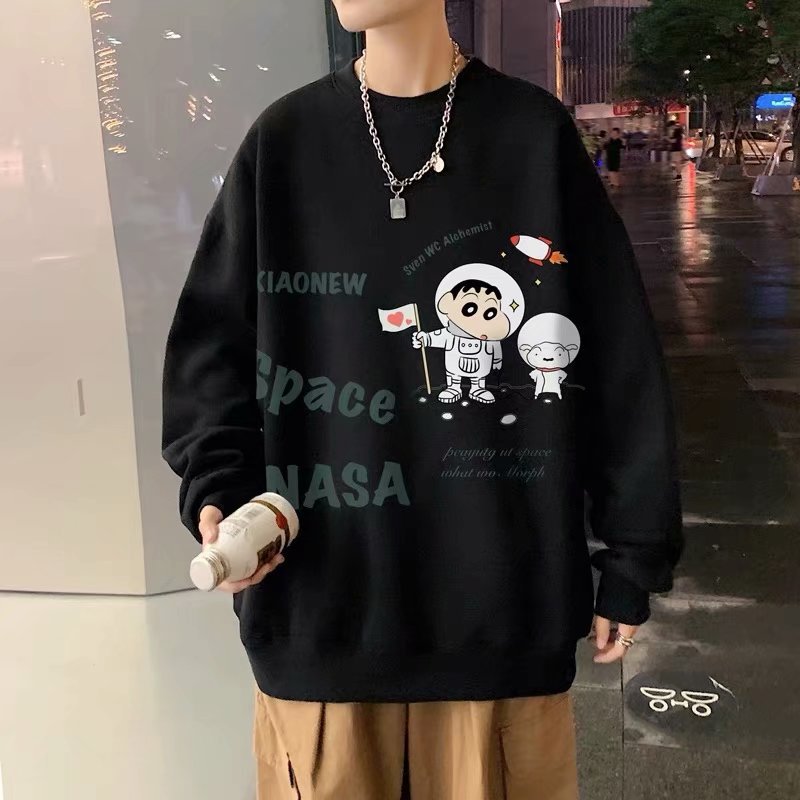 Men Sweatshirts Autumn and Winter Fleece Sweater Men's round Neck Baggy Coat