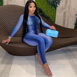 Summer Sexy Fashion Printed Long Sleeve Slim Casual Sports One-Piece Trousers For Women