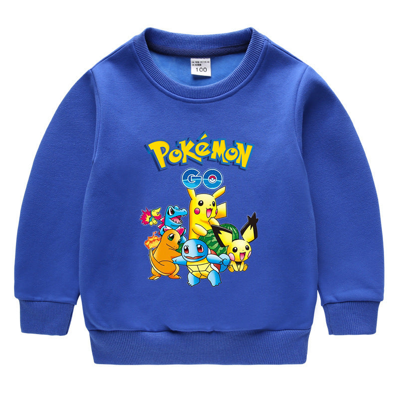 Children Pokemon Pikachu Hoodie Solid Color With Fur Thick Warm Sweater Cotton